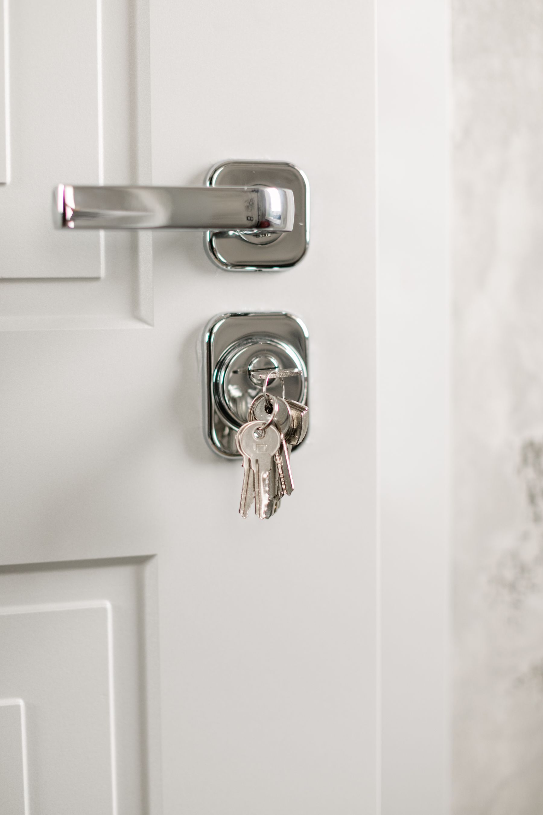 Keys hanging in a modern door lock